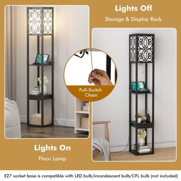 3-Layers Free-standing Light with 2 USB Charging Ports and Storage Drawer - TidySpaces