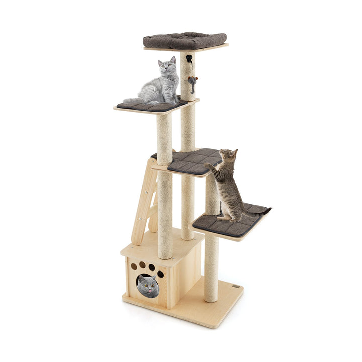 Modern Wooden Cat Tree Tower with Cat House - TidySpaces