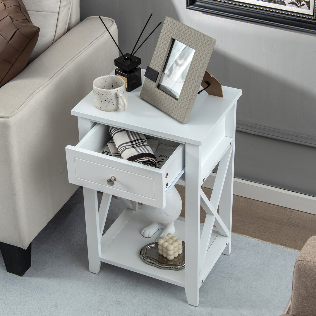 Modern X Design Nightstand with Drawer and Bottom Storage Shelf - TidySpaces