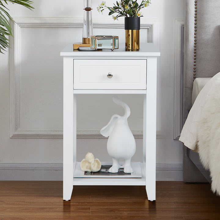 Modern X Design Nightstand with Drawer and Bottom Storage Shelf - TidySpaces