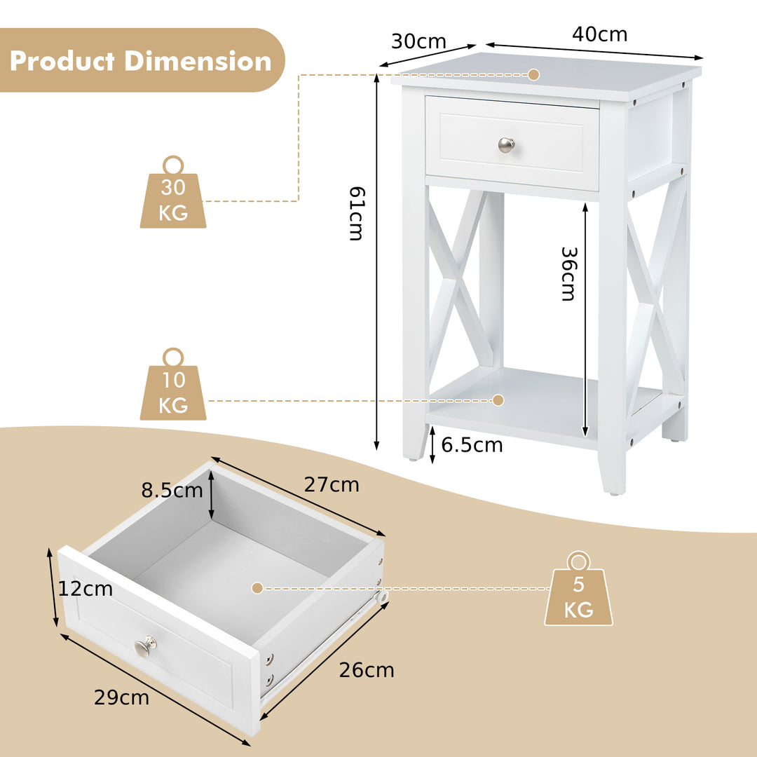 Modern X Design Nightstand with Drawer and Bottom Storage Shelf - TidySpaces