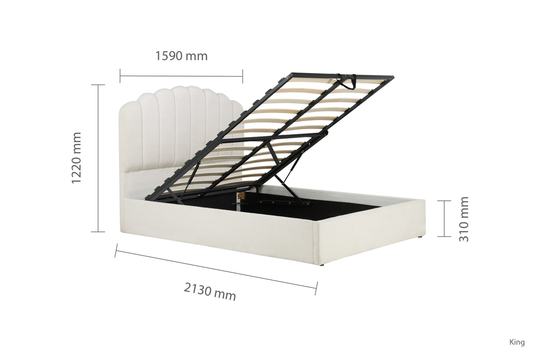 Monaco Ottoman Bed with Super Soft Teddy Bear Fabric and Stylish Fan-Shaped Headboard
