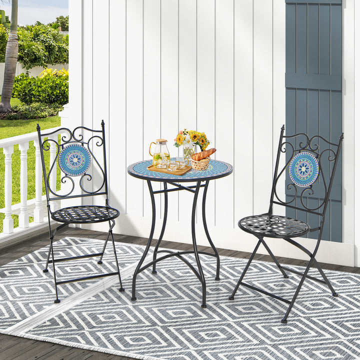 Mosaic Chairs for Patio Set of 2 Metal Folding Chairs with Decorative Backrest