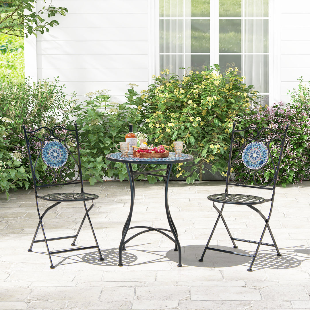 Mosaic Chairs for Patio Set of 2 Metal Folding Chairs with Decorative Backrest