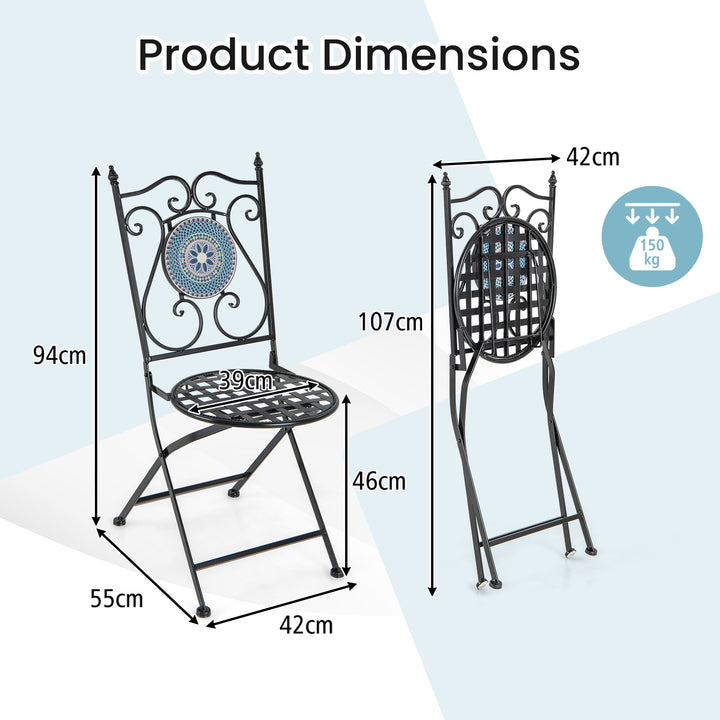 Mosaic Chairs for Patio Set of 2 Metal Folding Chairs with Decorative Backrest