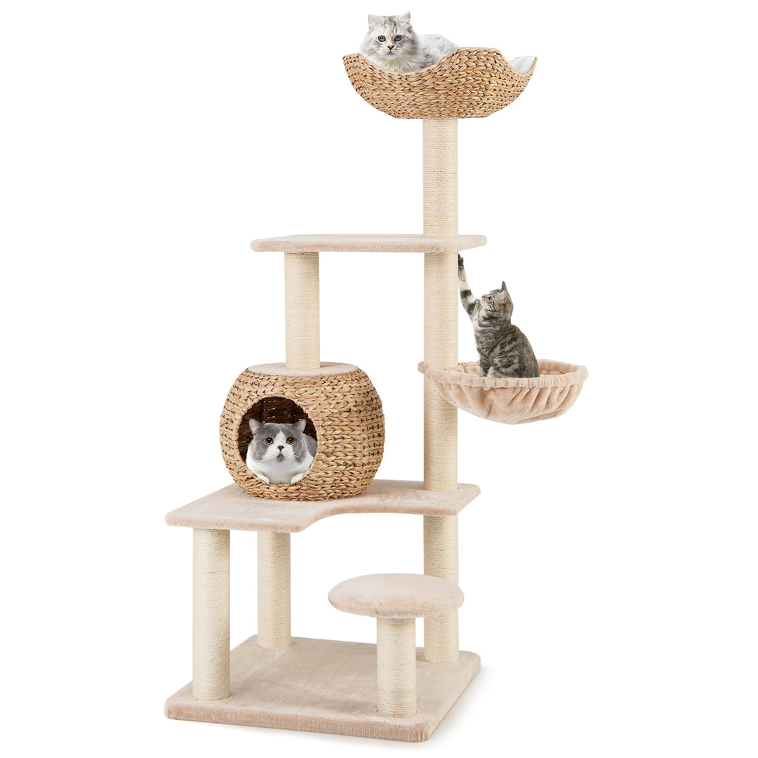 Multi-Level Cat Tree with Cattail Condo and Plush Perch-Beige - TidySpaces