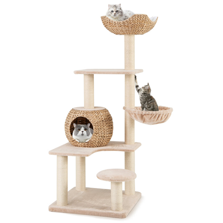 Multi-Level Cat Tree with Cattail Condo and Plush Perch-Beige - TidySpaces