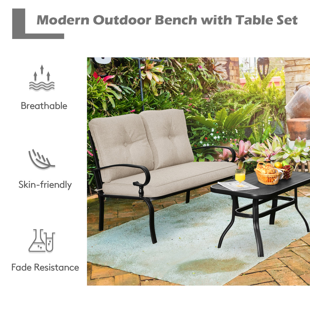 Garden Furniture Set with 2 Seat Cushioned Sofa and Coffee Table