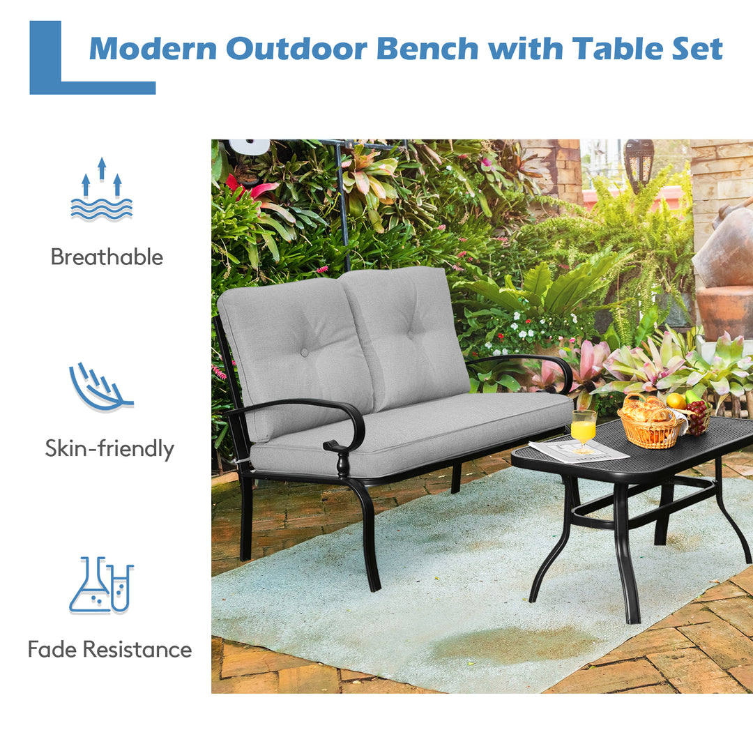 Garden Furniture Set with 2 Seat Cushioned Sofa and Coffee Table