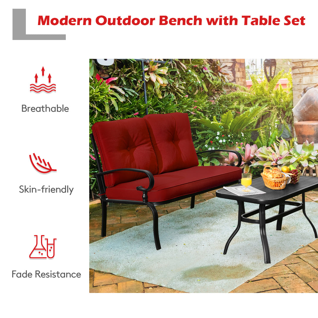 Garden Furniture Set with 2 Seat Cushioned Sofa and Coffee Table