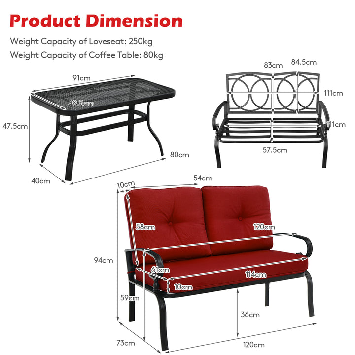 Garden Furniture Set with 2 Seat Cushioned Sofa and Coffee Table