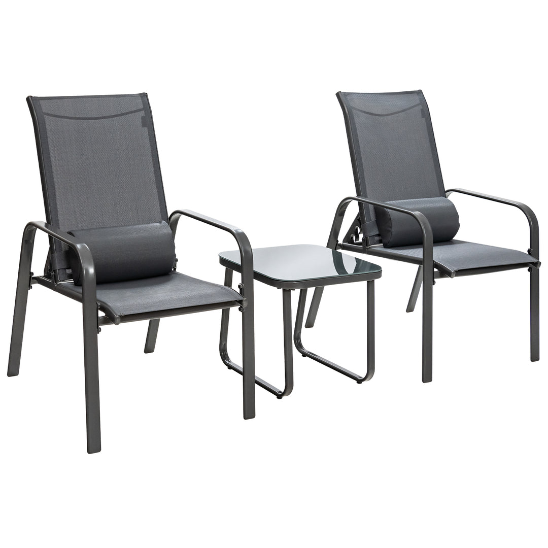 3 Pieces Patio Bistro Set with Coffee Table and 2 Stackable Chairs