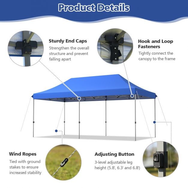 6 x 3m Pop Up Gazebo with 3 Height Positions and Wheeled Storage Bag