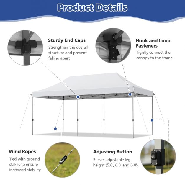 6 x 3m Pop Up Gazebo with 3 Height Positions and Wheeled Storage Bag