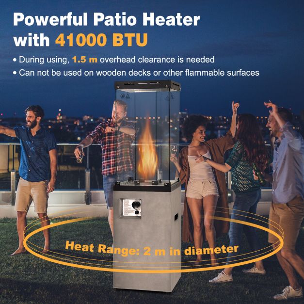41,000 BTU Propane Patio Heater Outdoor Heater with Lockable Wheels