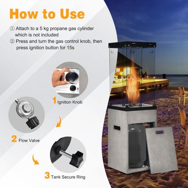 41,000 BTU Propane Patio Heater Outdoor Heater with Lockable Wheels