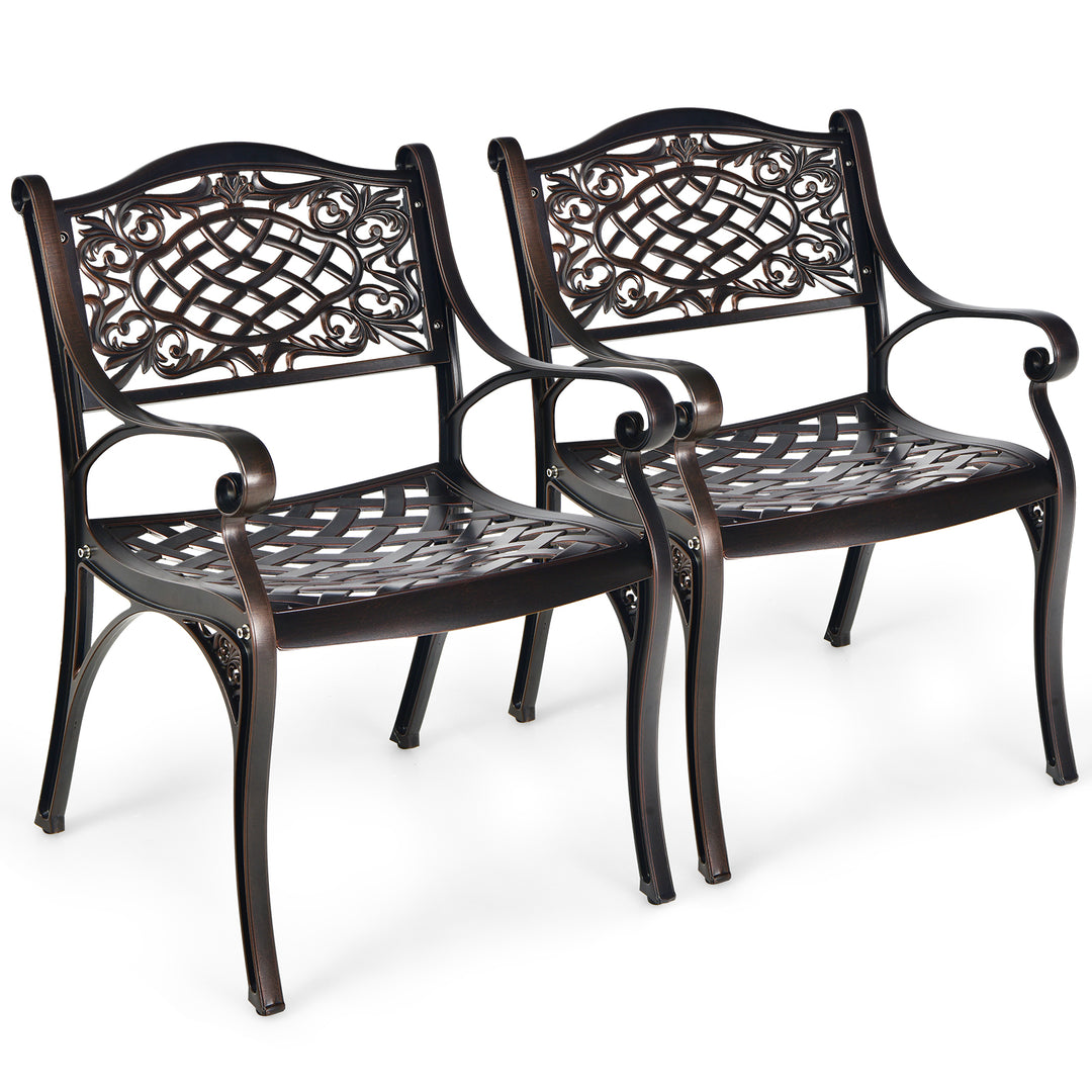 All-Weather Patio Dining Chairs with Armrests and Curved Seats-Wine - TidySpaces