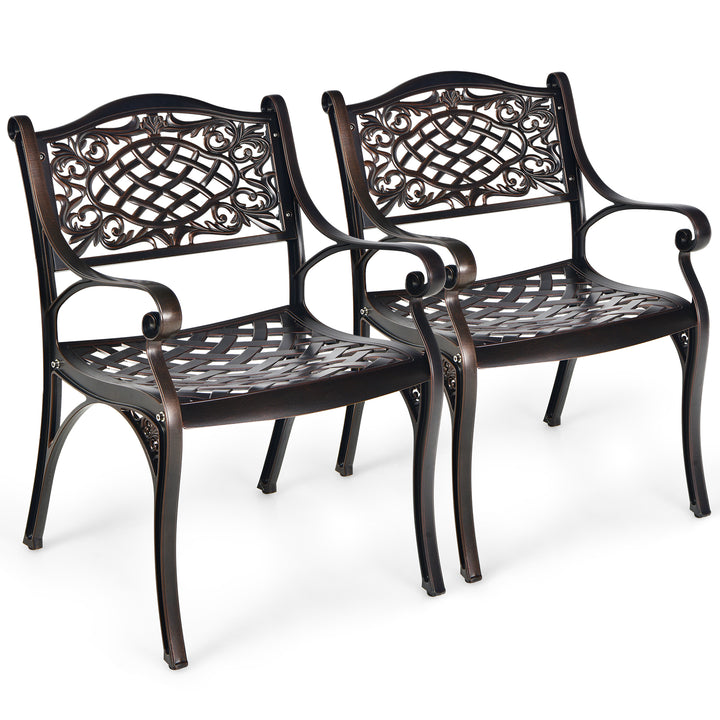 All-Weather Patio Dining Chairs with Armrests and Curved Seats-Wine - TidySpaces