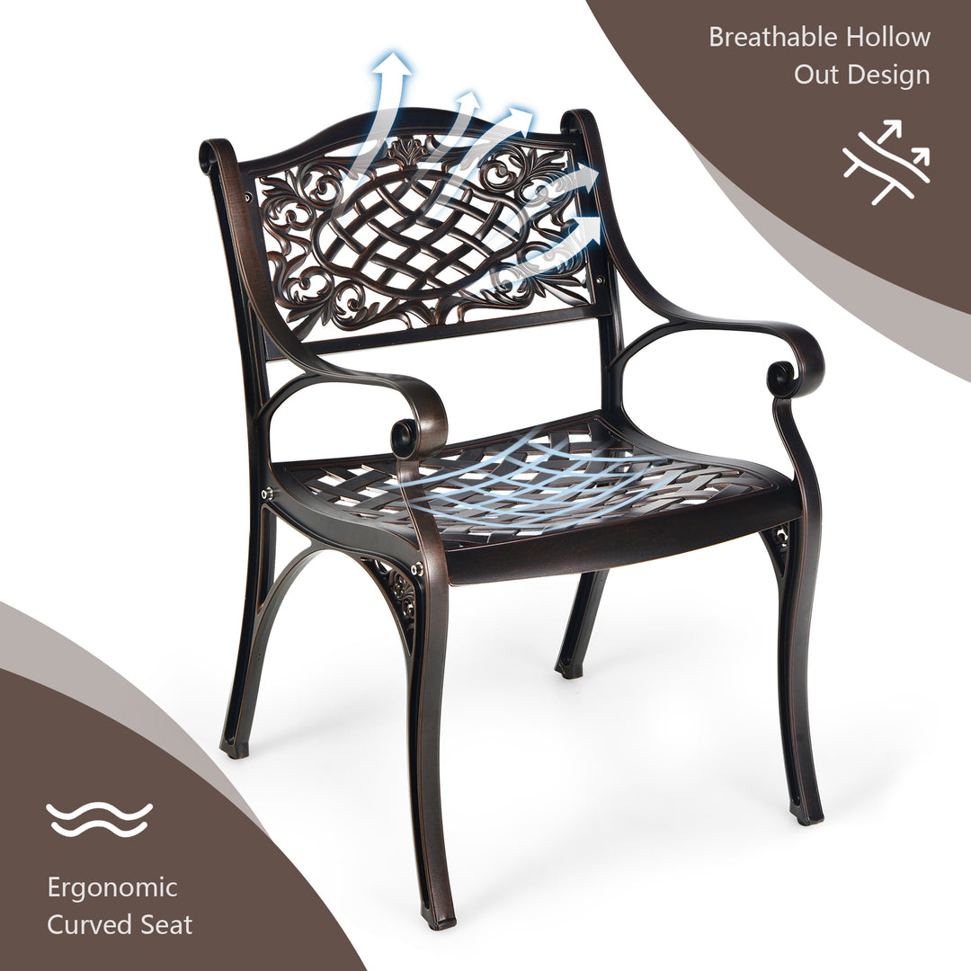 All-Weather Patio Dining Chairs with Armrests and Curved Seats-Wine - TidySpaces