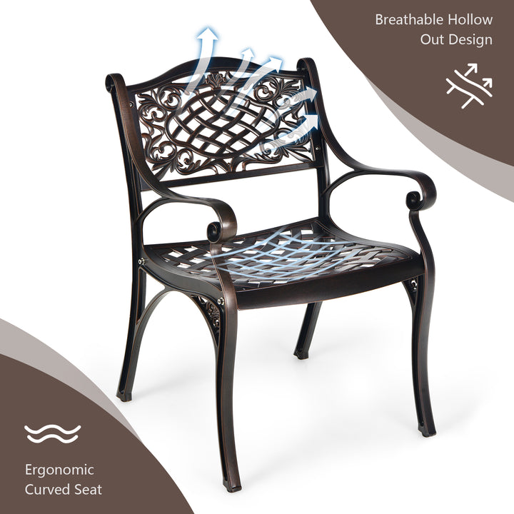 All-Weather Patio Dining Chairs with Armrests and Curved Seats-Wine - TidySpaces