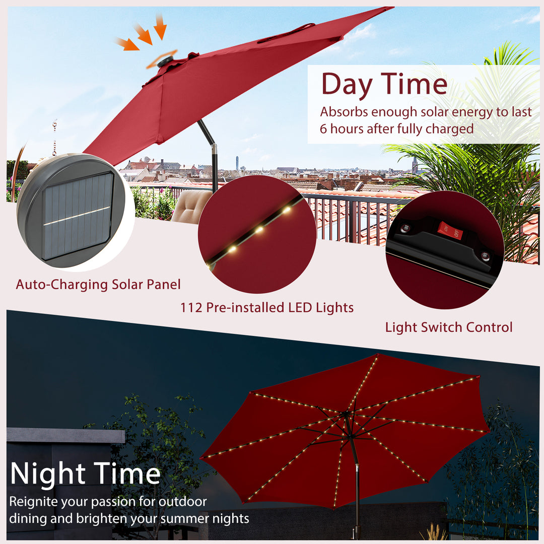 3m Patio Umbrella with 112 Solar Powered LED Lights and Crank Handle