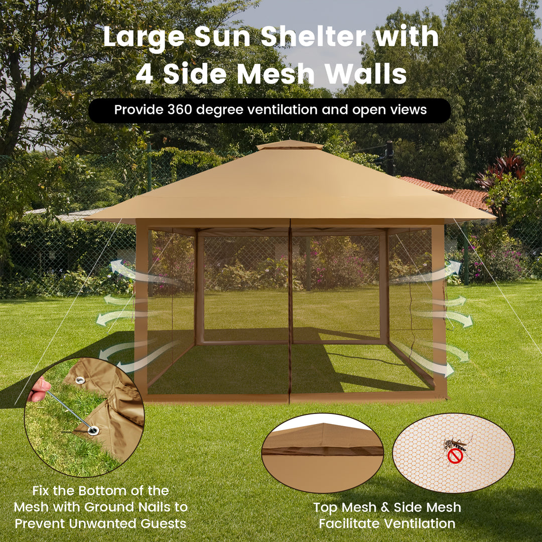 4 x 4m Pop up Gazebo with Mesh Sidewalls and Adjustable Height