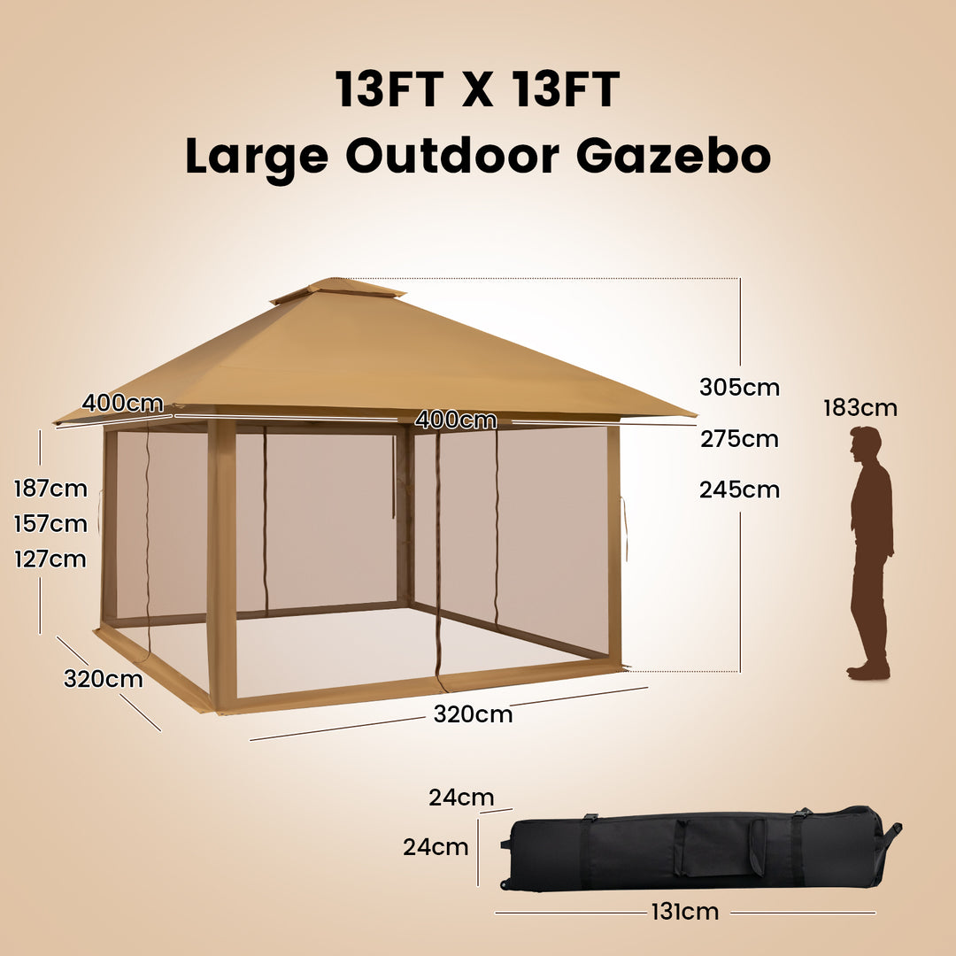 4 x 4m Pop up Gazebo with Mesh Sidewalls and Adjustable Height