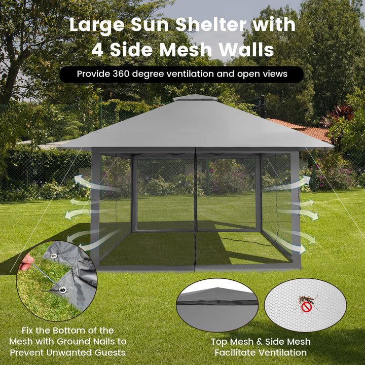 4 x 4m Pop up Gazebo with Mesh Sidewalls and Adjustable Height