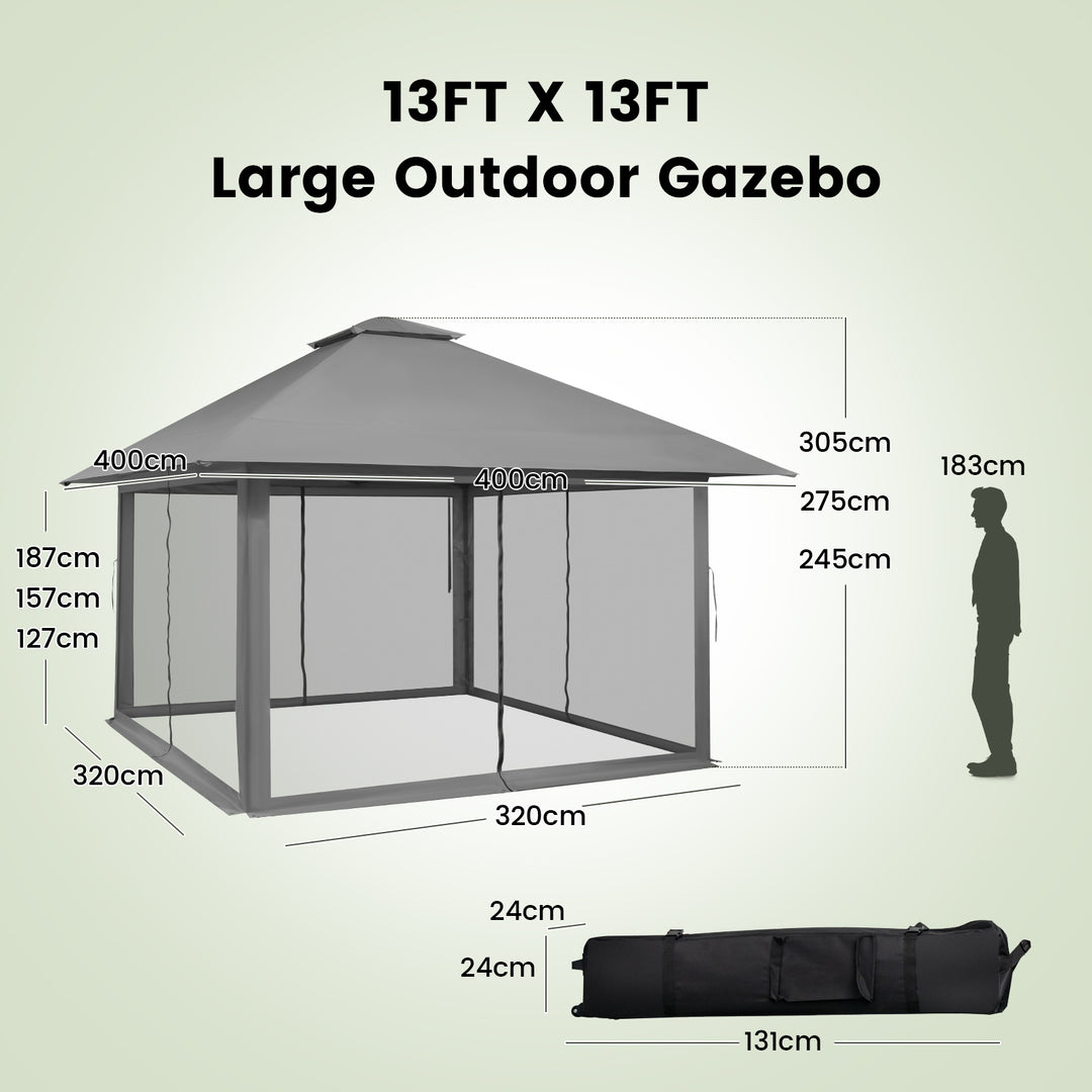 4 x 4m Pop up Gazebo with Mesh Sidewalls and Adjustable Height