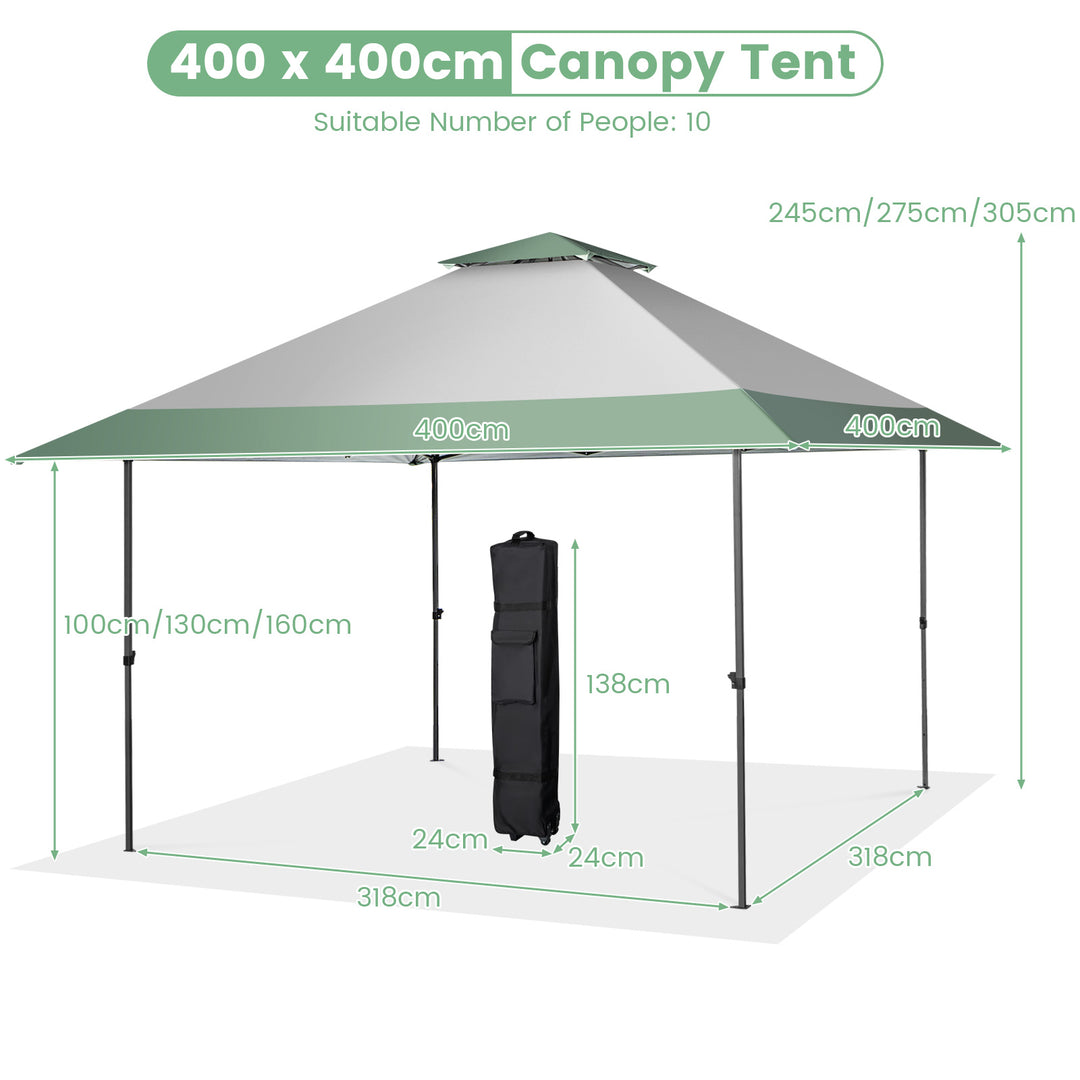 4m x 4m Pop Up Gazebo with 4 Reinforced Ribs and Widen Eaves-Green