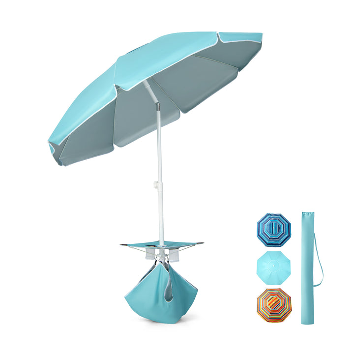 2M Beach Umbrella with Cup Holder Table and Sandbag