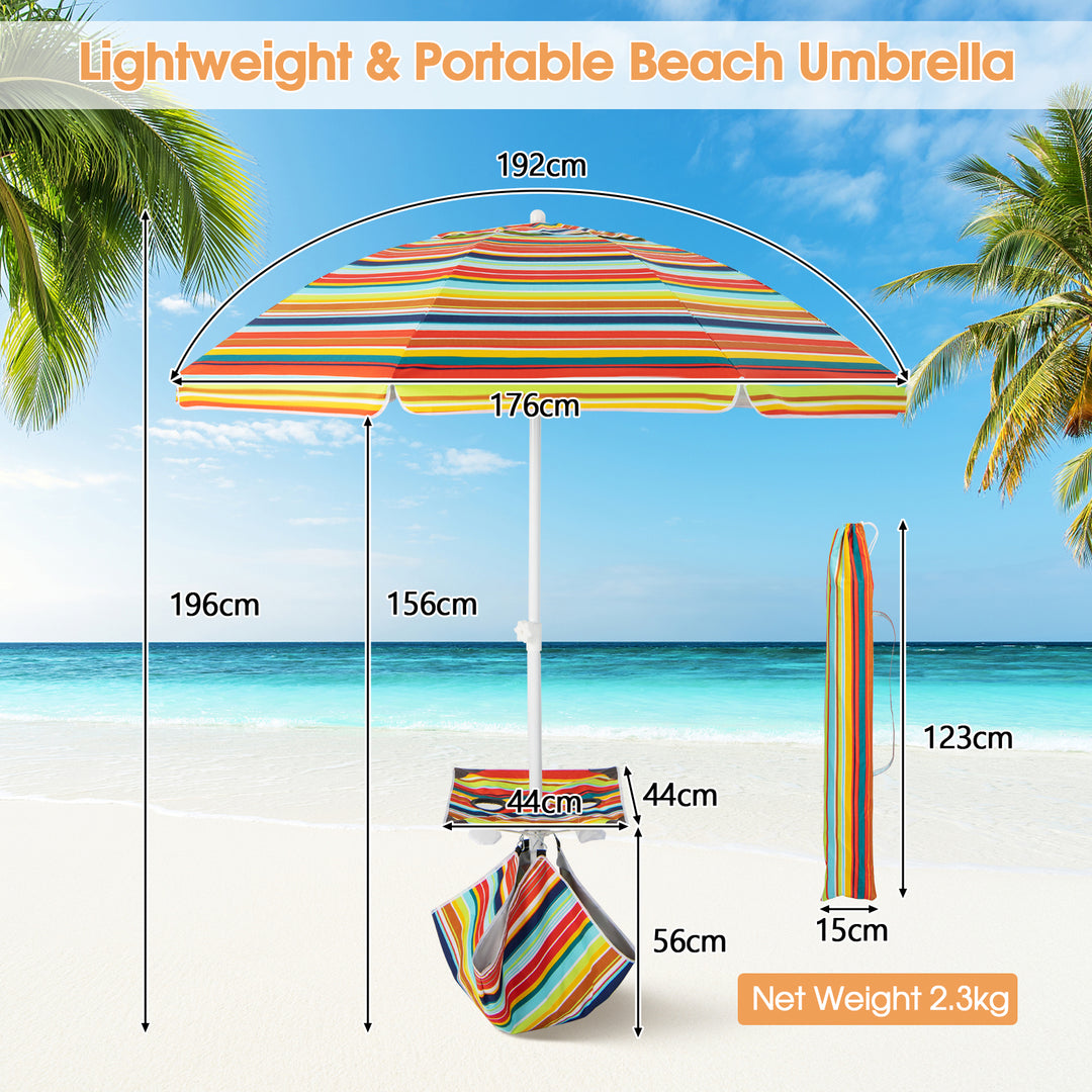 2M Beach Umbrella with Cup Holder Table and Sandbag
