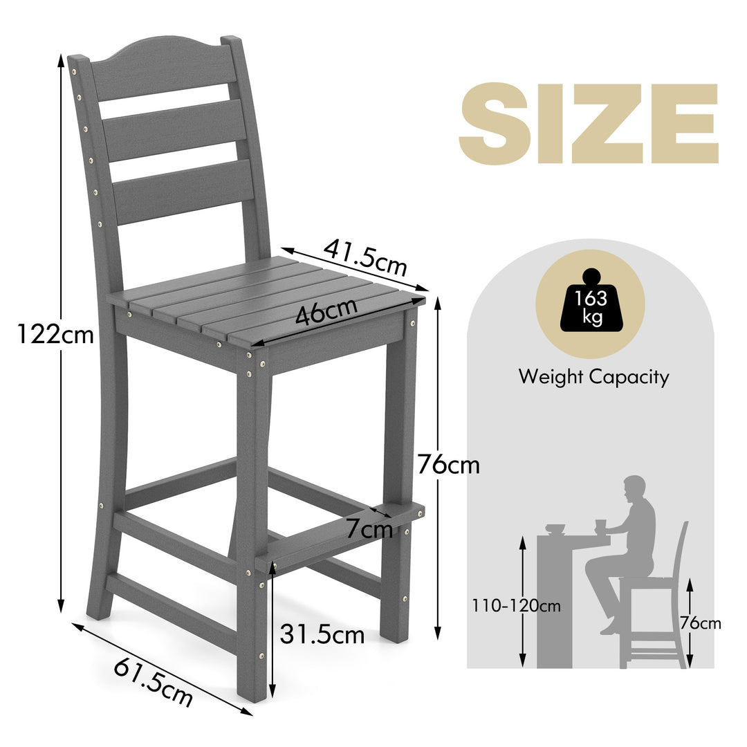 Outdoor HDPE Bar Stool with Backrest and Footrest-Grey