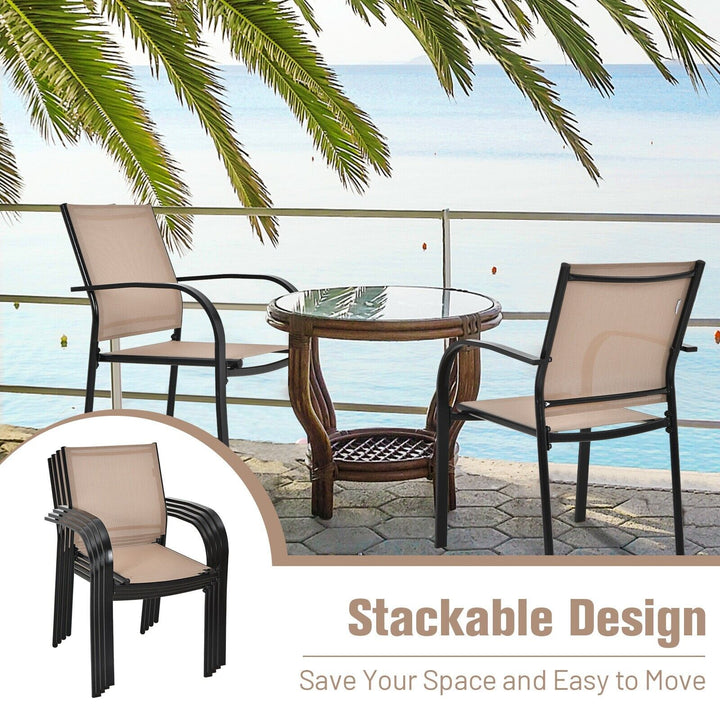 2 Pieces Outdoor Dining Chairs with Armrests and Breathable Fabric-Brown