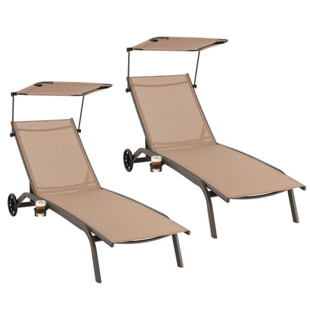 Patio Chaise Lounge Chair with Wheels and Adjustable Canopy