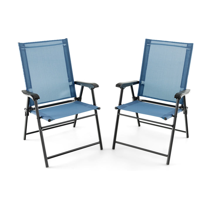 Set of 2 Folding Garden Chairs with Armrests for Yard Lawn Poolside