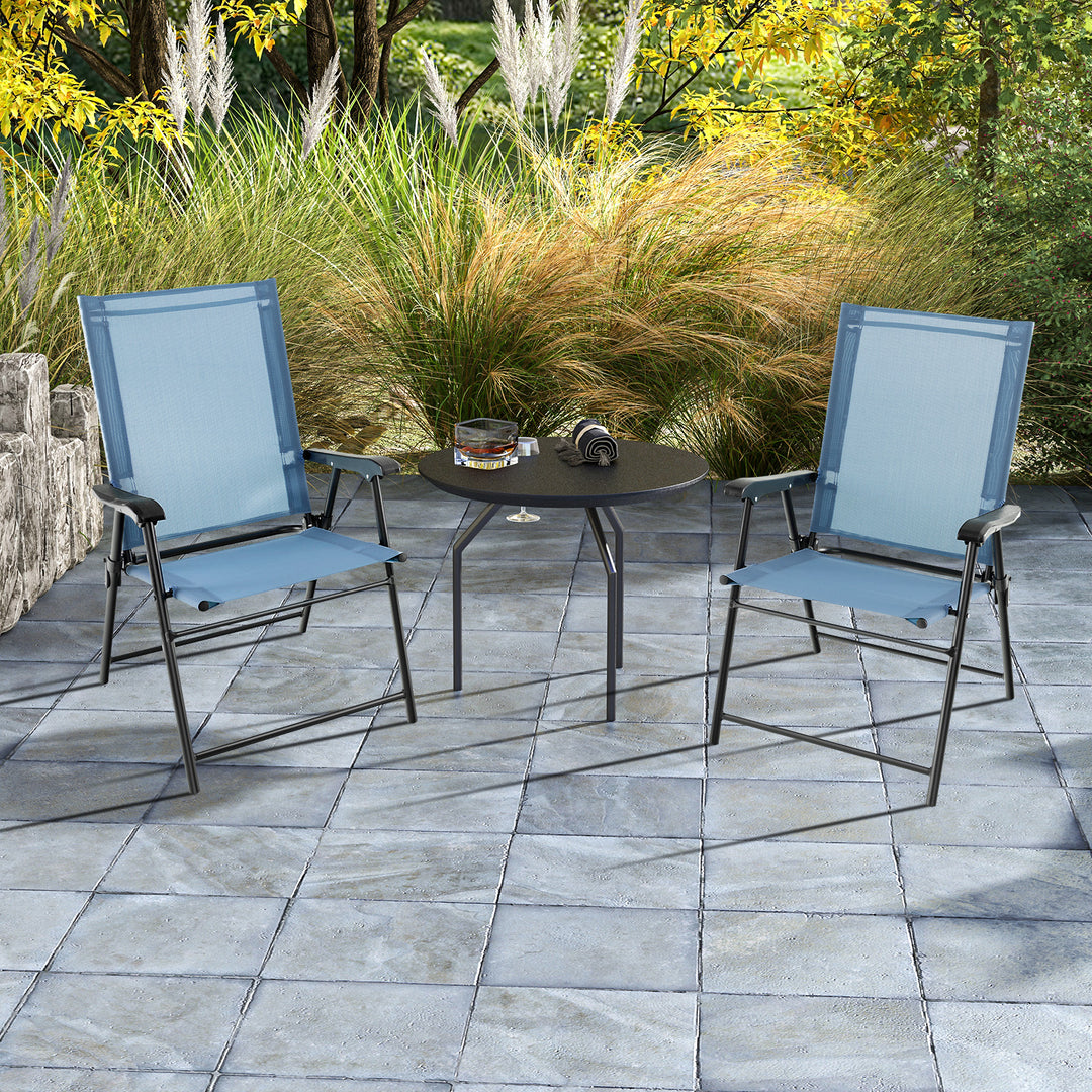 Set of 2 Folding Garden Chairs with Armrests for Yard Lawn Poolside