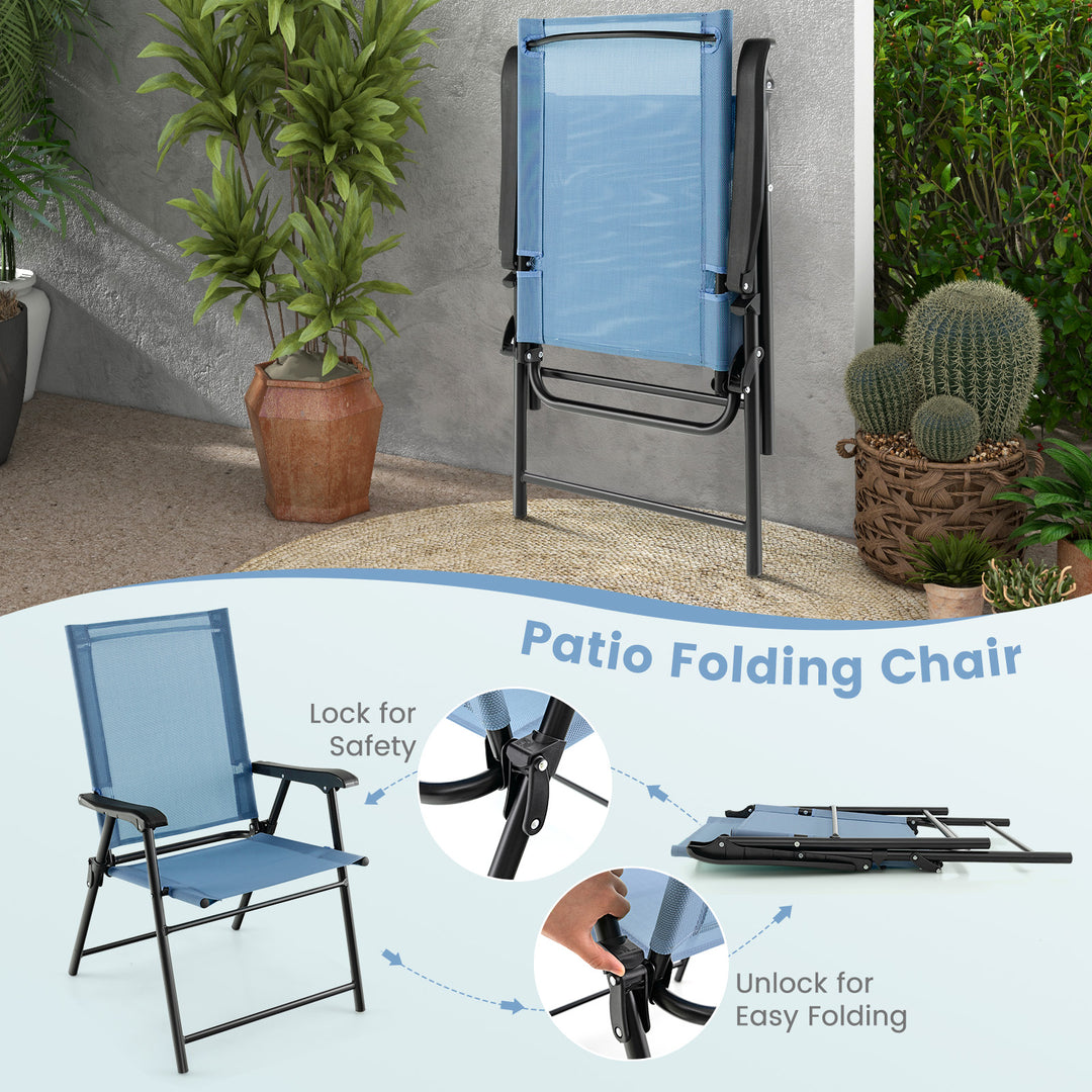 Set of 2 Folding Garden Chairs with Armrests for Yard Lawn Poolside