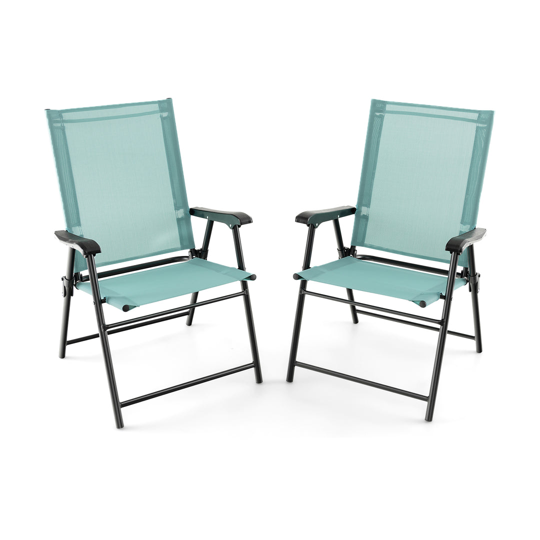 Set of 2 Folding Garden Chairs with Armrests for Yard Lawn Poolside