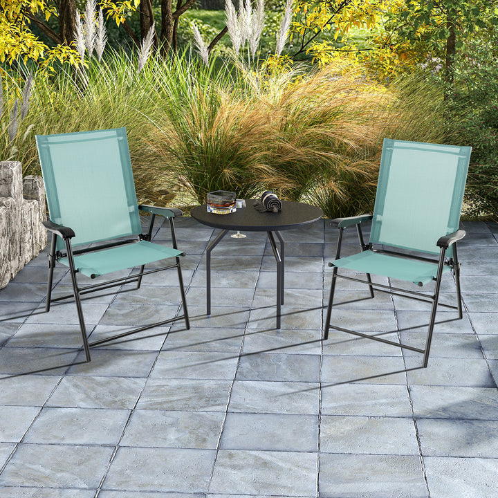 Set of 2 Folding Garden Chairs with Armrests for Yard Lawn Poolside