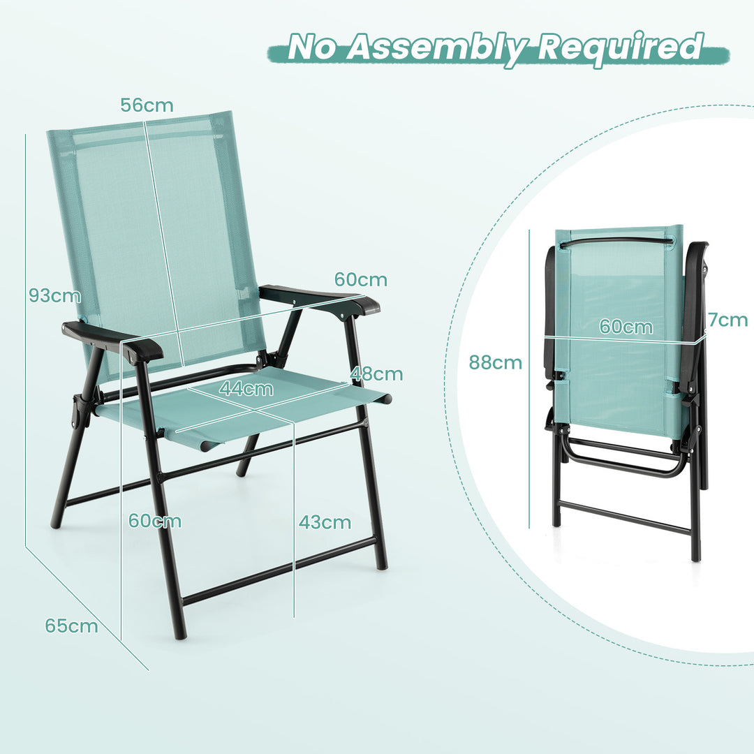 Set of 2 Folding Garden Chairs with Armrests for Yard Lawn Poolside