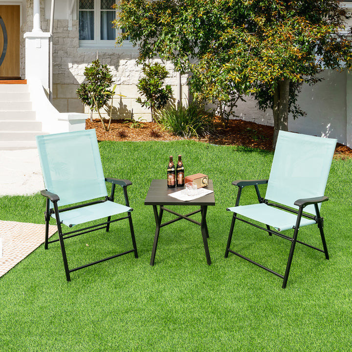 Set of 2 Folding Garden Chairs with Armrests for Yard Lawn Poolside