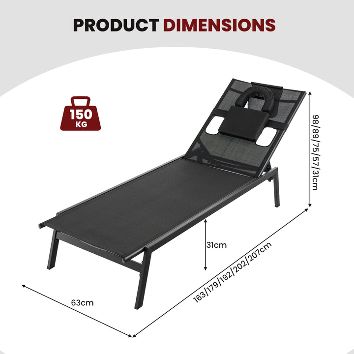 Patio Sunbathing Lounge Chair-Black - TidySpaces