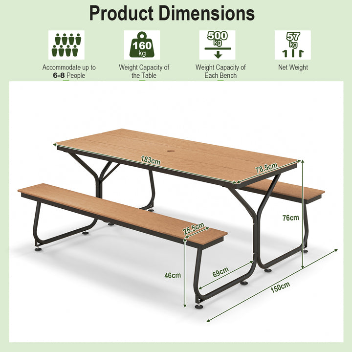 Outdoor Picnic Table Bench Set for 6 8 People