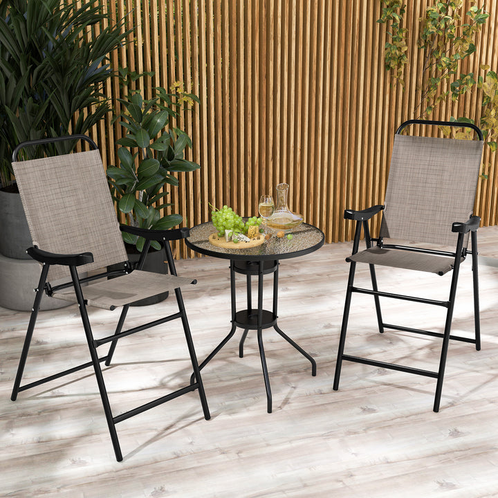 2-Piece Patio Bar Chair Set with Metal Frame and Footrest-Coffee