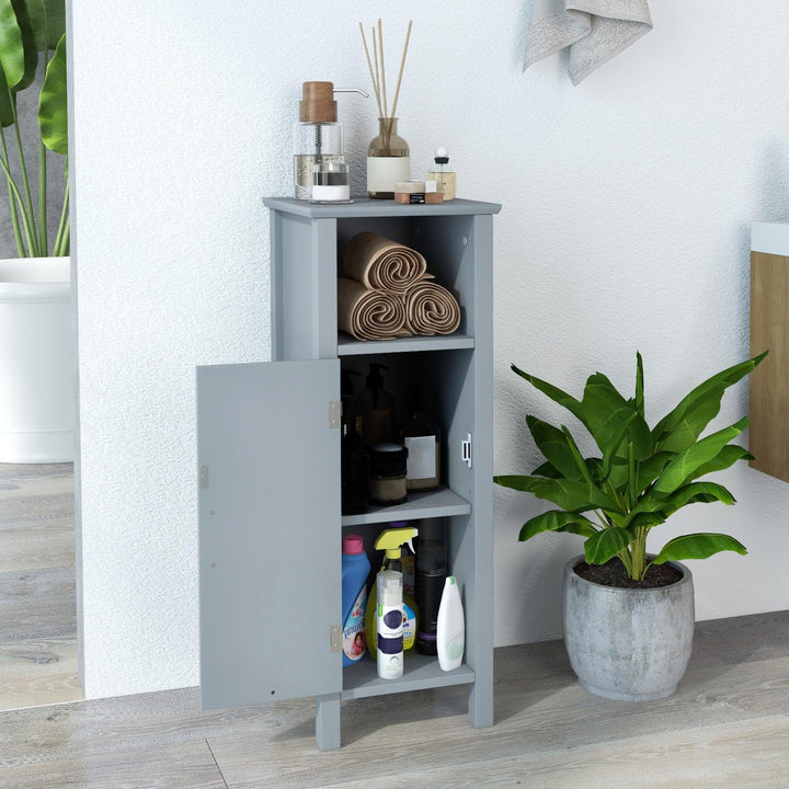 Freestanding Narrow Bathroom Storage Organizer Rack Stand with Door and Adjustable Shelf-Grey - TidySpaces