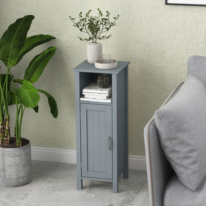 Freestanding Narrow Bathroom Storage Organizer Rack Stand with Door and Adjustable Shelf-Grey - TidySpaces
