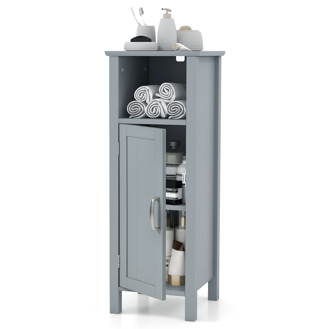 Freestanding Narrow Bathroom Storage Organizer Rack Stand with Door and Adjustable Shelf-Grey - TidySpaces