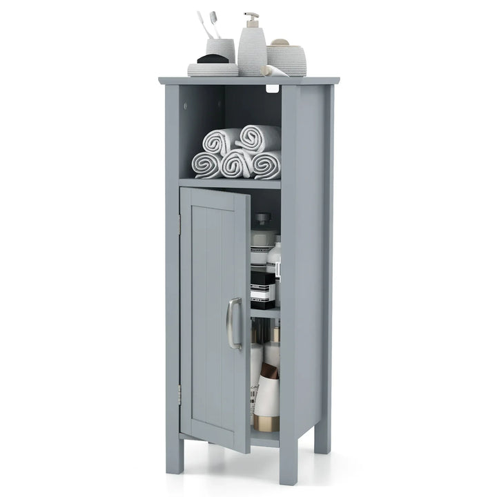 Freestanding Narrow Bathroom Storage Organizer Rack Stand with Door and Adjustable Shelf-Grey - TidySpaces