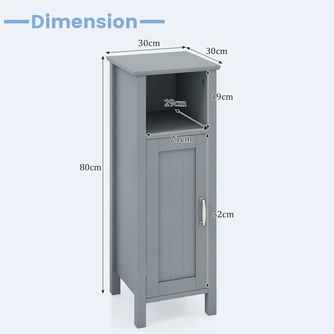 Freestanding Narrow Bathroom Storage Organizer Rack Stand with Door and Adjustable Shelf-Grey - TidySpaces